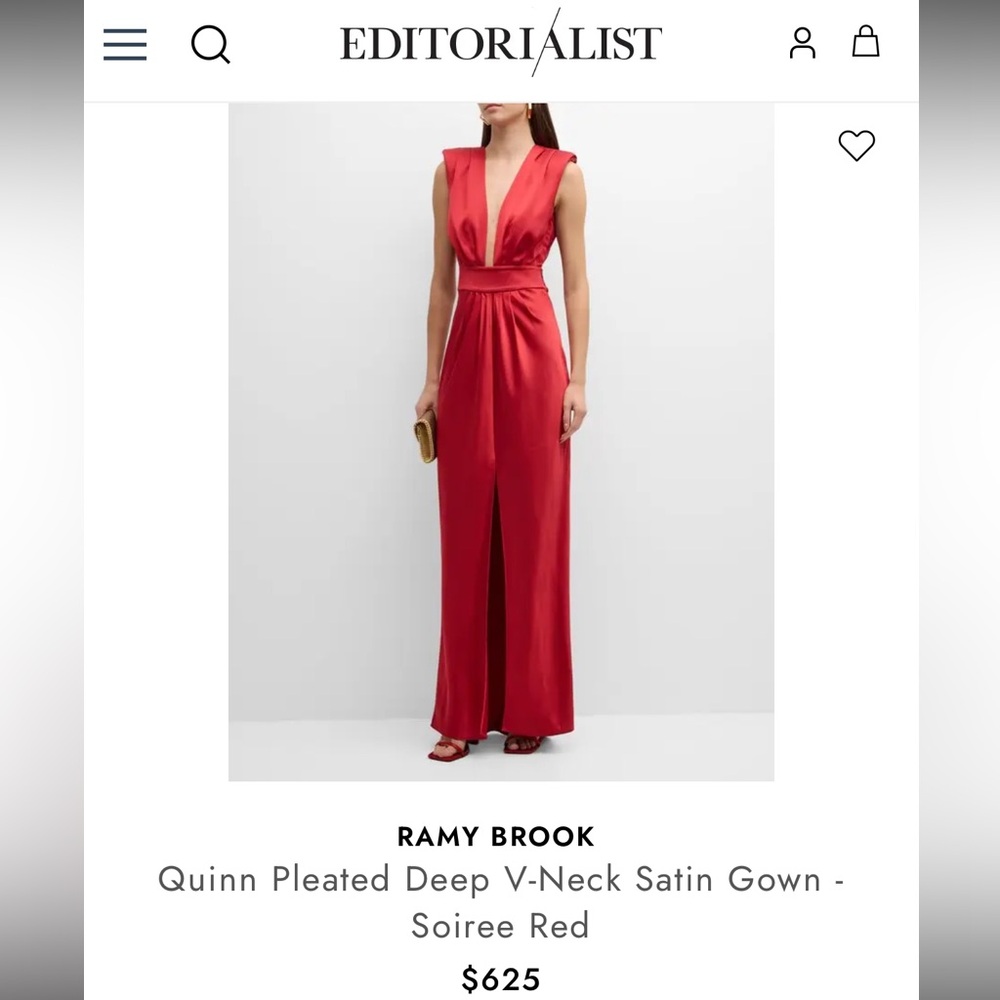 Ramy Brook Crimson Satin Plunging Maxi Dress - Picture 2 of 5